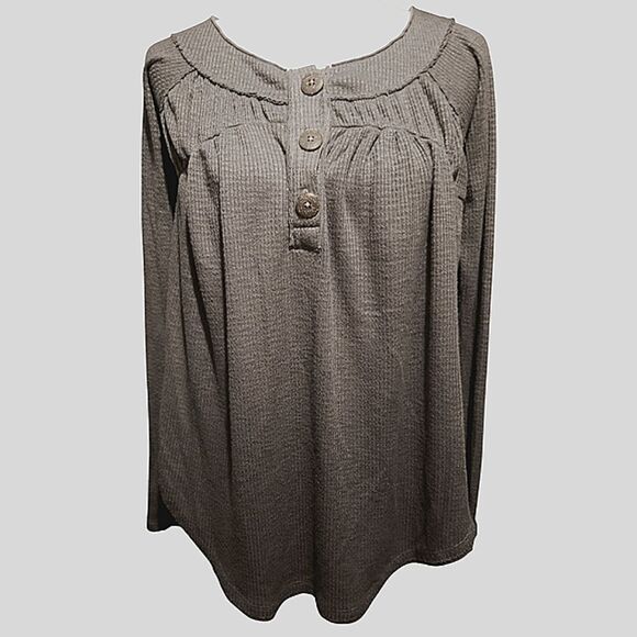 Free People We The Free Storm Gray Thermal Henley Neck Pullover Top Size Small - Picture 8 of 8